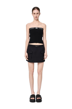 Black Letter Ribbon Knit Bandeau Top - ANN ANDELMAN