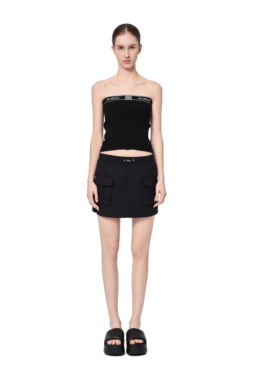 Black Letter Ribbon Knit Bandeau Top - ANN ANDELMAN