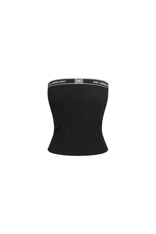 Black Letter Ribbon Knit Bandeau Top - ANN ANDELMAN