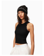 Black Letter - trimmed Ribbed Tank Top - ANN ANDELMAN