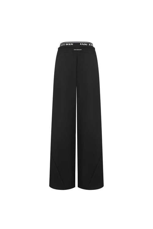 Black Logo Double Drawstring Wide - leg Trousers - ANN ANDELMAN