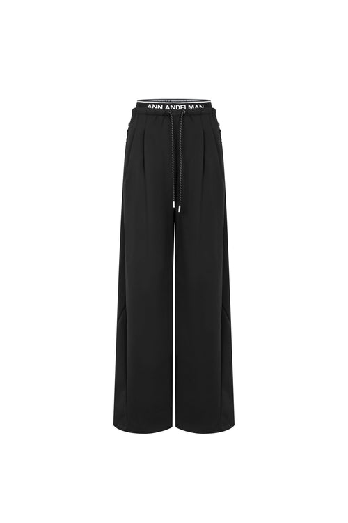 Black Logo Double Drawstring Wide - leg Trousers - ANN ANDELMAN