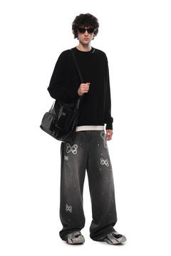 Black Logo Embroidered Flared Jeans - ANN ANDELMAN