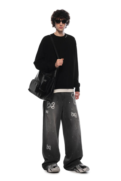 Black Logo Embroidered Flared Jeans - ANN ANDELMAN