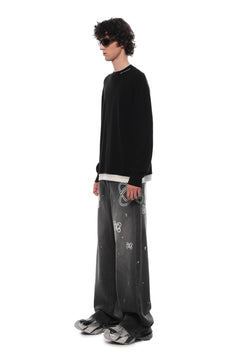 Black Logo Embroidered Flared Jeans - ANN ANDELMAN