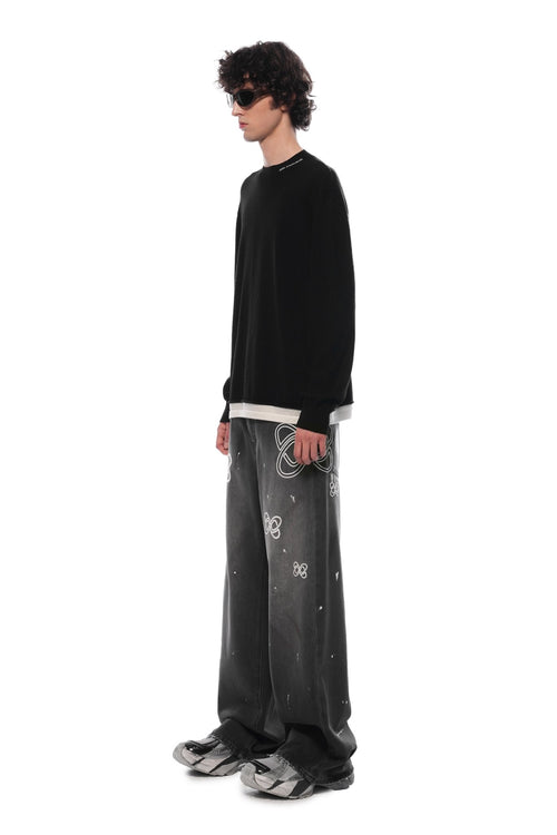 Black Logo Embroidered Flared Jeans - ANN ANDELMAN