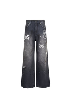 Black Logo Embroidered Flared Jeans - ANN ANDELMAN