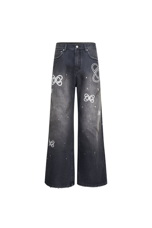 Black Logo Embroidered Flared Jeans - ANN ANDELMAN