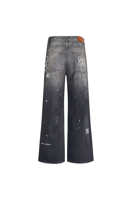 Black Logo Embroidered Flared Jeans - ANN ANDELMAN