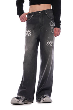 Black Logo Embroidered Flared Jeans - ANN ANDELMAN