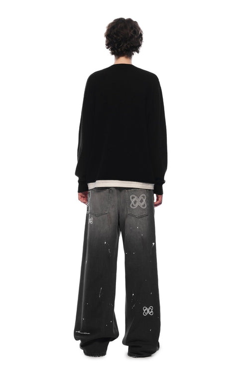 Black Logo Embroidered Flared Jeans - ANN ANDELMAN
