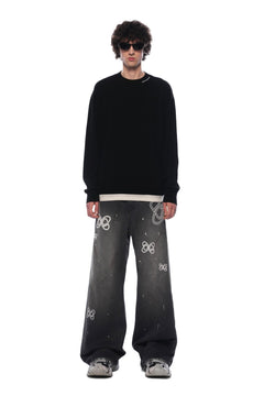 Black Logo Embroidered Flared Jeans - ANN ANDELMAN