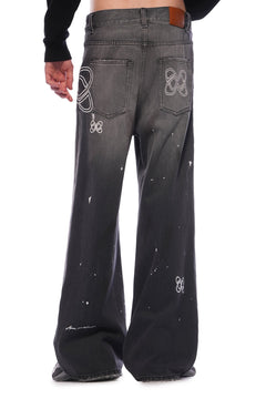 Black Logo Embroidered Flared Jeans - ANN ANDELMAN