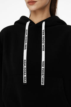 Black Logo - tape Thickened Sport Hoodie - ANN ANDELMAN