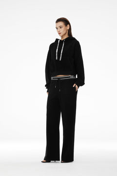 Black Logo - tape Thickened Sport Hoodie - ANN ANDELMAN