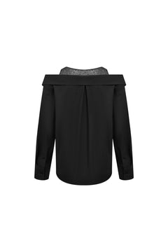 Black Mesh Rhinestone - embellished Panel Shirt - ANN ANDELMAN