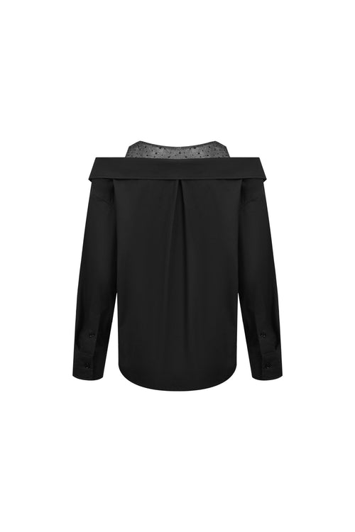 Black Mesh Rhinestone - embellished Panel Shirt - ANN ANDELMAN