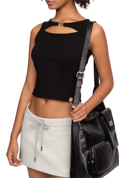 Black Metal Button Hollow Vest - ANN ANDELMAN