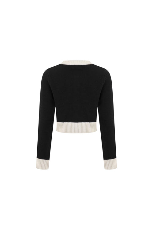 Black Metal Button Multi - pocket Knit Cardigan - ANN ANDELMAN