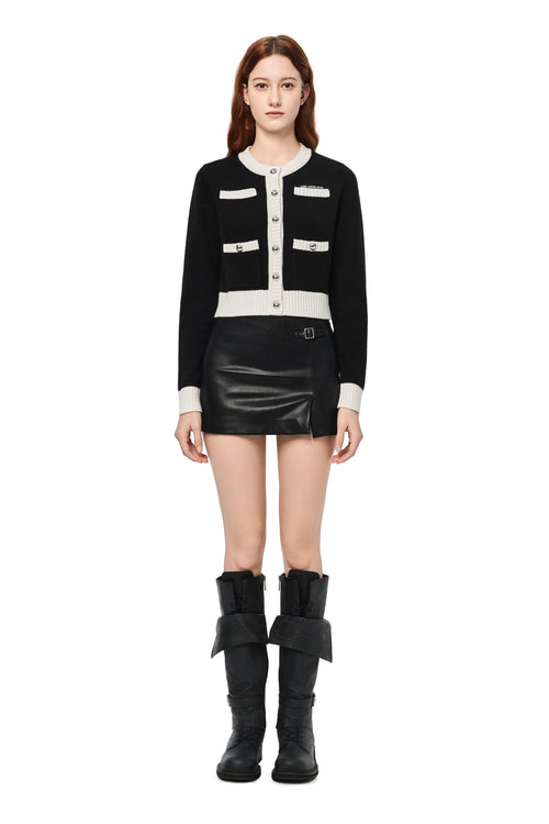 Black Metal Button Multi - pocket Knit Cardigan - ANN ANDELMAN