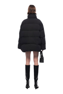 Black Mid - length Hooded Down Jacket - ANN ANDELMAN