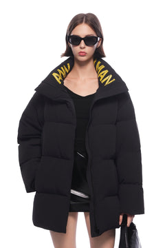 Black Mid - length Hooded Down Jacket - ANN ANDELMAN