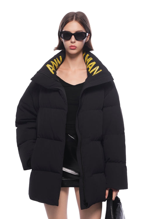 Black Mid - length Hooded Down Jacket - ANN ANDELMAN