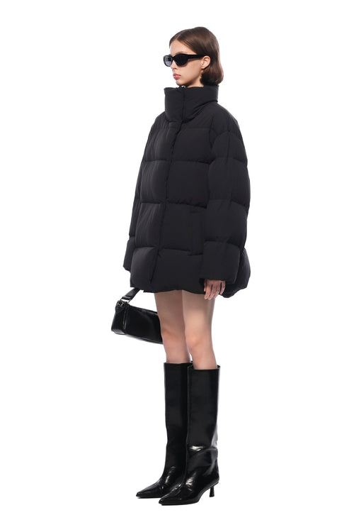 Black Mid - length Hooded Down Jacket - ANN ANDELMAN