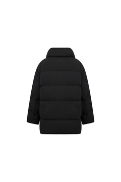 Black Mid - length Hooded Down Jacket - ANN ANDELMAN