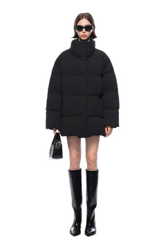 Black Mid - length Hooded Down Jacket - ANN ANDELMAN