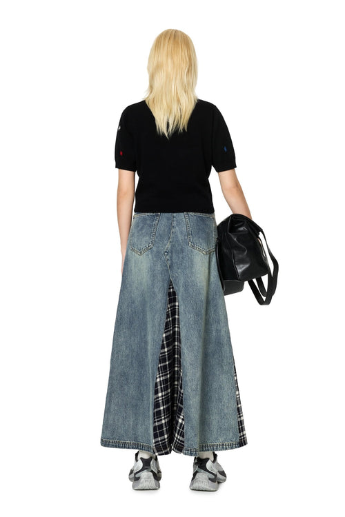 Black Multicolored Embroidered Knit Short - Sleeve - ANN ANDELMAN