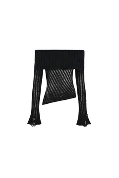 Black Off - shoulder Knit Textured Long - sleeved Top - ANN ANDELMAN