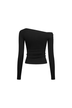 Black Off - shoulder Knotted Long - sleeved T-shirt - ANN ANDELMAN