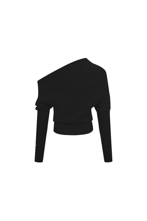 Black Off - shoulder Reversible Knit Top - ANN ANDELMAN