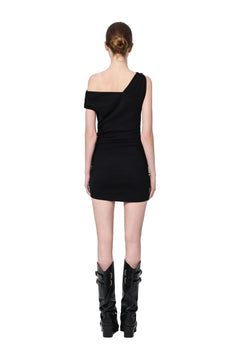 Black One-shoulder Ribbed Dress - ANN ANDELMAN
