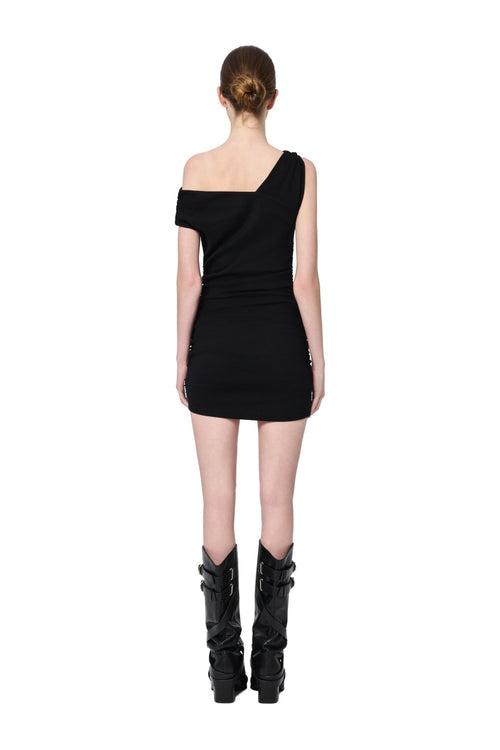 Black One-shoulder Ribbed Dress - ANN ANDELMAN