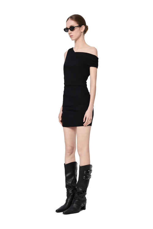 Black One-shoulder Ribbed Dress - ANN ANDELMAN