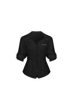 Black Open - collar Casual Wrinkled Shirt - ANN ANDELMAN