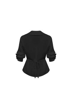 Black Open - collar Casual Wrinkled Shirt - ANN ANDELMAN
