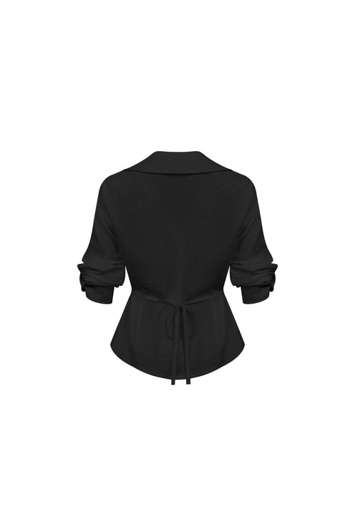 Black Open - collar Casual Wrinkled Shirt - ANN ANDELMAN