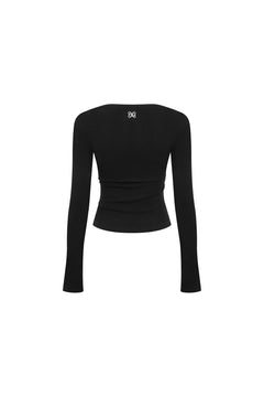 Black Open - neck Long - sleeved T-shirt - ANN ANDELMAN