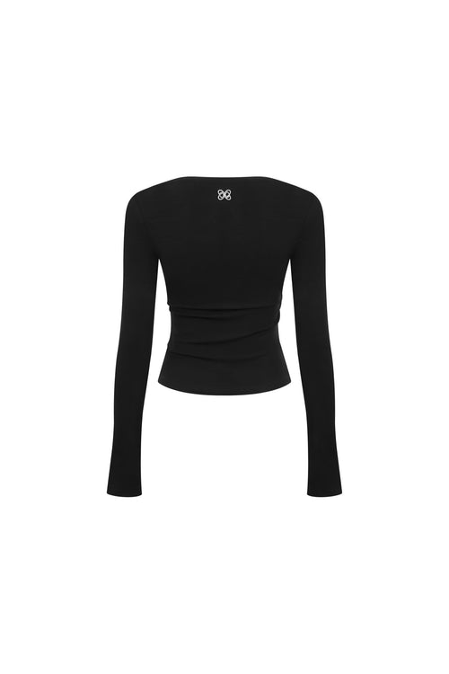 Black Open - neck Long - sleeved T-shirt - ANN ANDELMAN