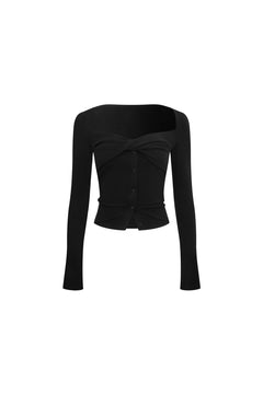 Black Open - neck Long - sleeved T-shirt - ANN ANDELMAN