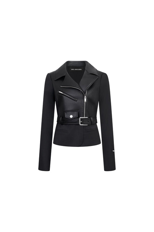 Black Patchwork Faux Leather Suit - ANN ANDELMAN
