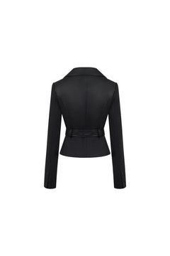 Black Patchwork Faux Leather Suit - ANN ANDELMAN