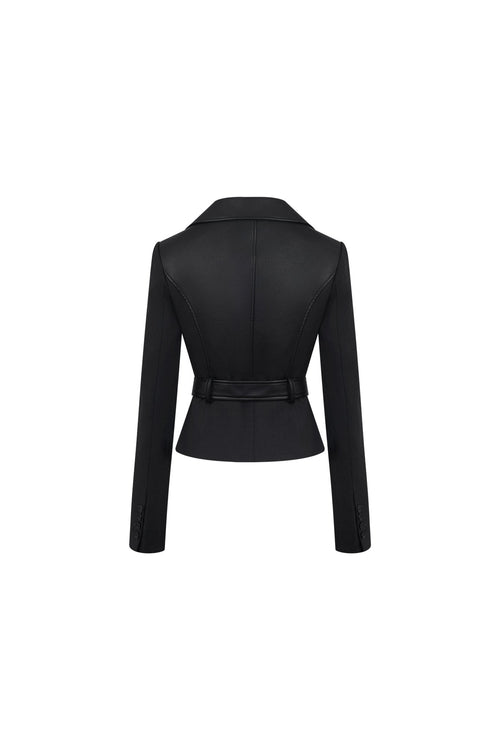 Black Patchwork Faux Leather Suit - ANN ANDELMAN