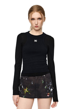 Black Patchwork Knit Top - ANN ANDELMAN