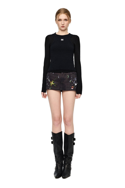 Black Patchwork Knit Top - ANN ANDELMAN
