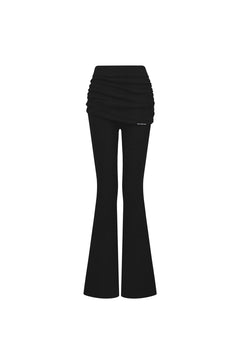 Black Pleated Flared Wool Knit Pants - ANN ANDELMAN