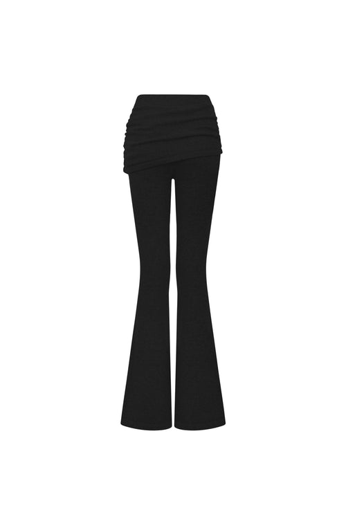 Black Pleated Flared Wool Knit Pants - ANN ANDELMAN